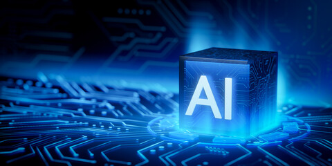 AI Technology Concept with Glowing Circuit Board