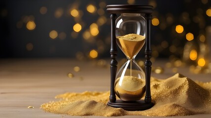 Hourglass With Gold Sand on Table