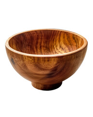 Handcrafted Wooden Bowl with Rich Grain Pattern, Isolated on Transparent Background, PNG.