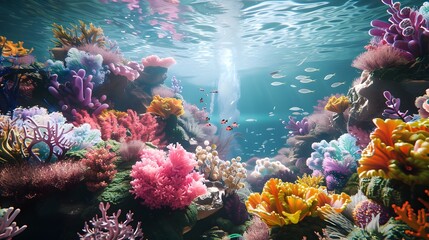 Vibrant Coral Reef Underwater Ecosystem Teeming with Tropical Marine Life