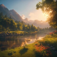 Obraz premium morning in the mountains