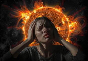 Woman covering face in front of sun