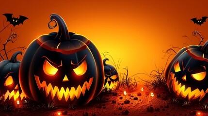 Halloween pumpkins on orange backdrop with room for text overlay and customization