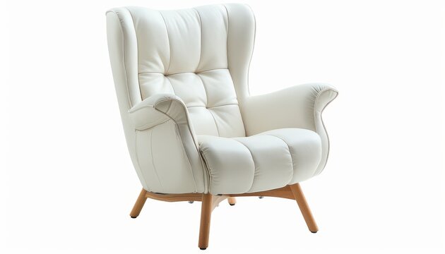 Elegant modern armchair featuring a white fabric seat and light wood legs