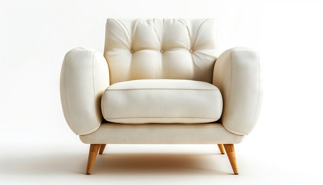 Simple white fabric seat and light wood legs on a modern armchair