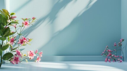 Minimalistic beautiful background with flowers for product presentation 
