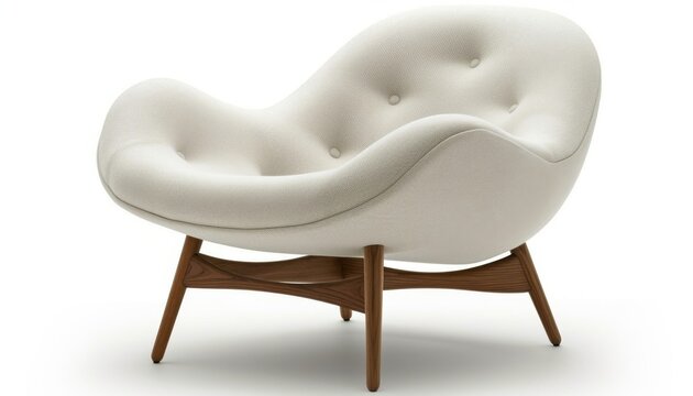 Modern armchair with light wood legs and a minimalist white fabric seat