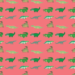 Crocodile Vibe on Red Seamless-Pattern-Design