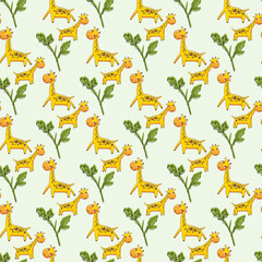 Cute Giraffes Seamless Vector Pattern Design