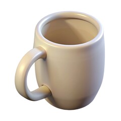 A shiny white ceramic mug reflects light Ceramic.  Ceramic isolated on white background.