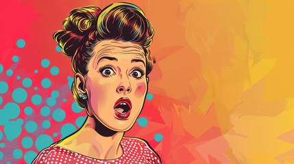 retro pop art woman with surprised expression vibrant advertisement poster illustration