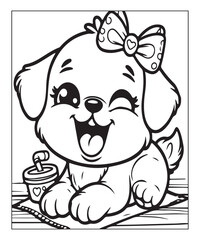 Fototapeta premium Cute puppy Black and white vector illustration for coloring book Ai generative