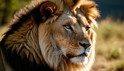 Obraz premium a lion with a mane that is standing in the grass.