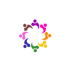 COLORFUL PEOPLE TOGETHER TEAMWORK CROWD UNION COMPANY EMPLOYERS TOGETHER SIGN SYMBOL LOGO