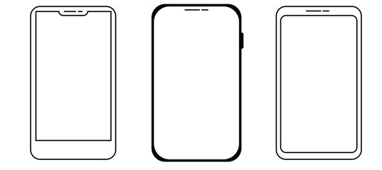 Smart phone icon mobile mockup. Front line cell phone on screen. Mobile phone symbol set. Vector  illustration. on white background.