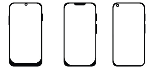 Smart phone icon mobile mockup. Front line cell phone on screen. Mobile phone symbol set. Vector  illustration. on white background.