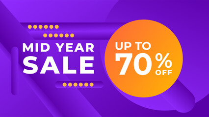 MID YEAR SALE OFFERS AND PROMOTION TEMPLATE BANNER DESIGN.COLORFUL GRADIENT PURPLE COLOR BACKGROUND VECTOR. GOOD FOR SOCIAL MEDIA POST, COVER , POSTER 
