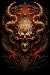A skull with horns and a fire