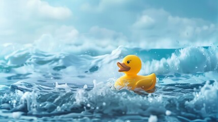 rubber duck floating on ocean waves surreal and playful concept aigenerated artwork