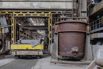 Destroyed workshop of cast iron plant during war in Ukraine.