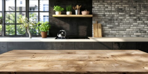 empty table to showcase your product on kitchen room background