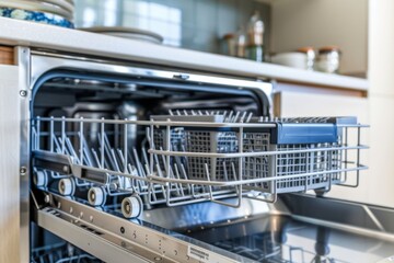 Modern dishwasher kitchen household dish washing machine professional restaurant cafe equipment consumer grade heavy load home routine clean plates cups appliances loading unloading water technology