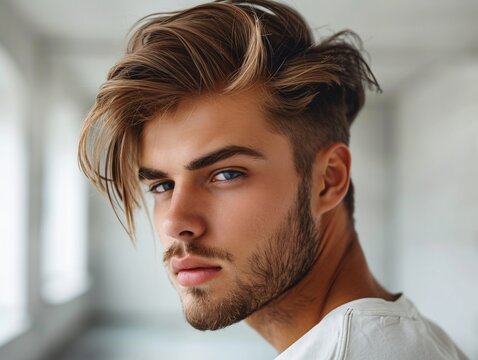 Confident man with a disconnected undercut hairstyle in a casual outfit,Generative AI illustration.