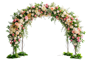 Beautiful wedding flower arch, cut out white background. AI GENERATED
