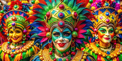 Vibrant image of colorful Carnaval decorations and masks in Brazil
