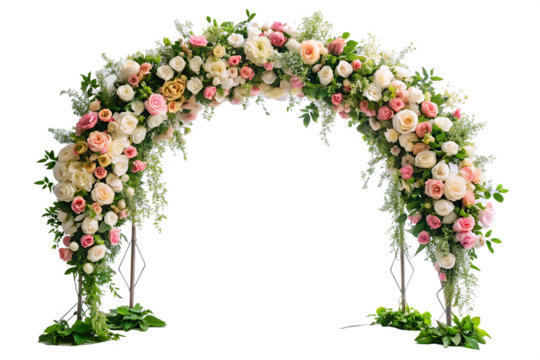 Beautiful wedding flower arch, cut out white background. AI GENERATED