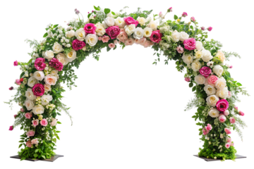 Beautiful wedding flower arch, cut out white background. AI GENERATED