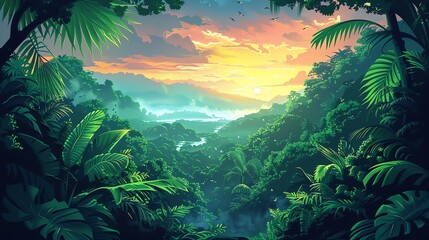 Jungle adventure illustration in vector style for film and animation