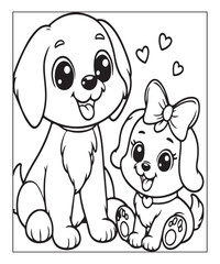 Obraz premium Cute puppy Black and white vector illustration for coloring book Ai generative