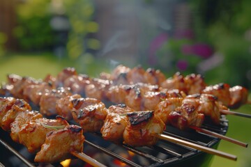 Tasty roasting meat beef steak BBQ grid grilling stripes ready for picnic celebration barbecue party outdoors people birthday summer celebration friends family grill food pork cooking delicious dish