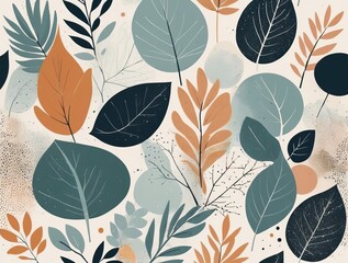 Unique botanical abstract design blending natural shapes in a nature-inspired color palette.