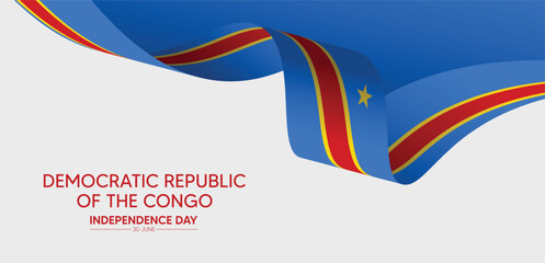 Democratic Republic of the Congo independence day 30 June flag ribbon vector poster
