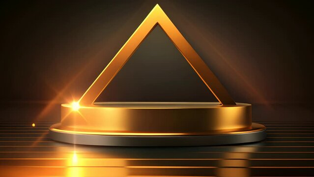 A golden gray pedestal with an overlapping triangle background.