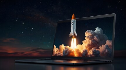 Launching Space Rocket From Laptop Screen.generative.ai
