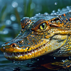 Krokodil sieht etwas in der Nähe - Krokodil im Wasser es hat sein Maul offen - Krokodil in schönen Farben