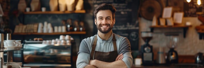 Welcoming coffee shop with cheerful barista