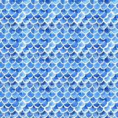 Abstract seamless watercolor background with a pattern of fish scales, tiles. Blue watercolor background. © Tonia Tkach