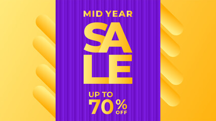 MID YEAR SALE OFFERS AND PROMOTION TEMPLATE BANNER DESIGN.COLORFUL GRADIENT PURPLE COLOR BACKGROUND VECTOR. GOOD FOR SOCIAL MEDIA POST, COVER , POSTER 