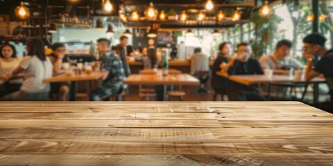 Empty Wooden Table in Restaurant