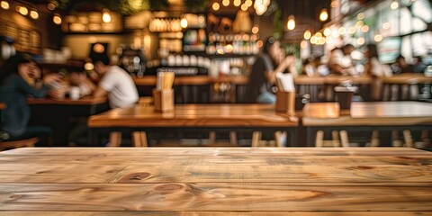 a image of a wooden table in a restaurant with people sitting at the tables