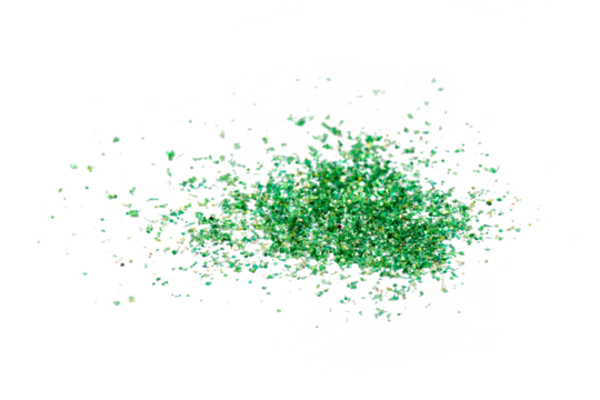 Green falling glitter on white background