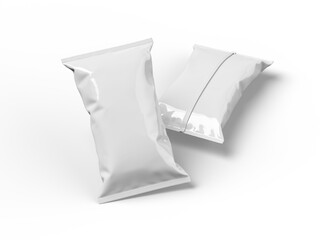 3D render of a pillowy snack packaging bag on a transparent background