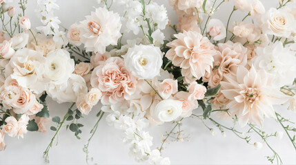 Wedding Bridal Decoration Celebration, Bouquet of White and Pink Roses, abstract romantic background