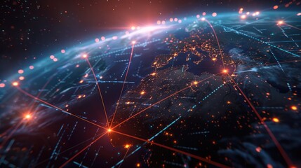 Fototapeta premium A realistic 8K image of a global distribution network with smart sensors and digital tracking