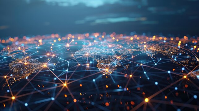 A realistic 8K image of a global distribution network with smart sensors and digital tracking