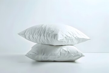 Photo of Pristine White Pillowcases Arranged on Plain Background